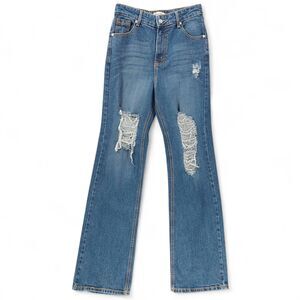 Grace & Emma Women’s Sz 4 Distressed Bootcut Jeans Blue High Rise Stretch Denim